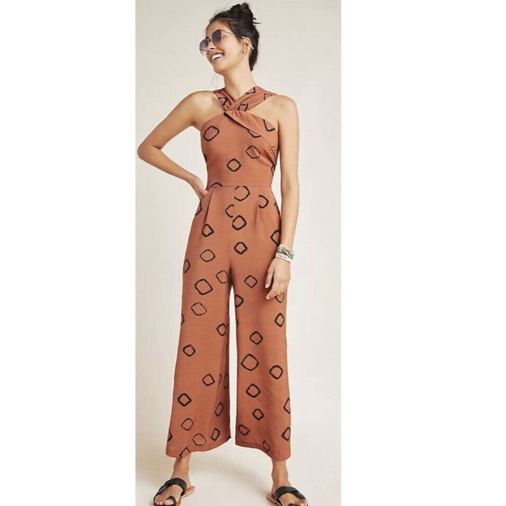 Anthropologie Eva Franco Wide Leg Faith Jumpsuit with Brown Dot NWT - Picture 1 of 6